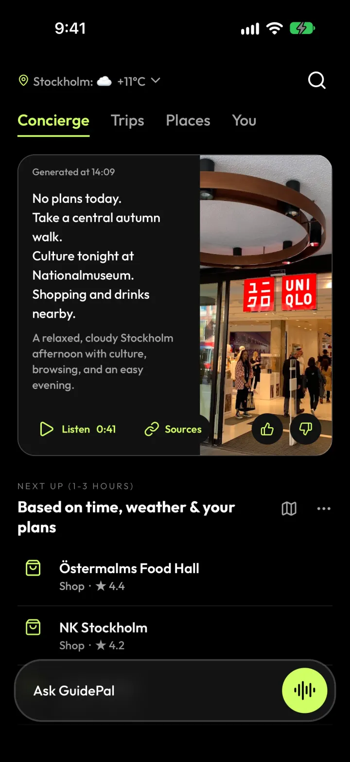 Today's picks on the home screen with the map icon