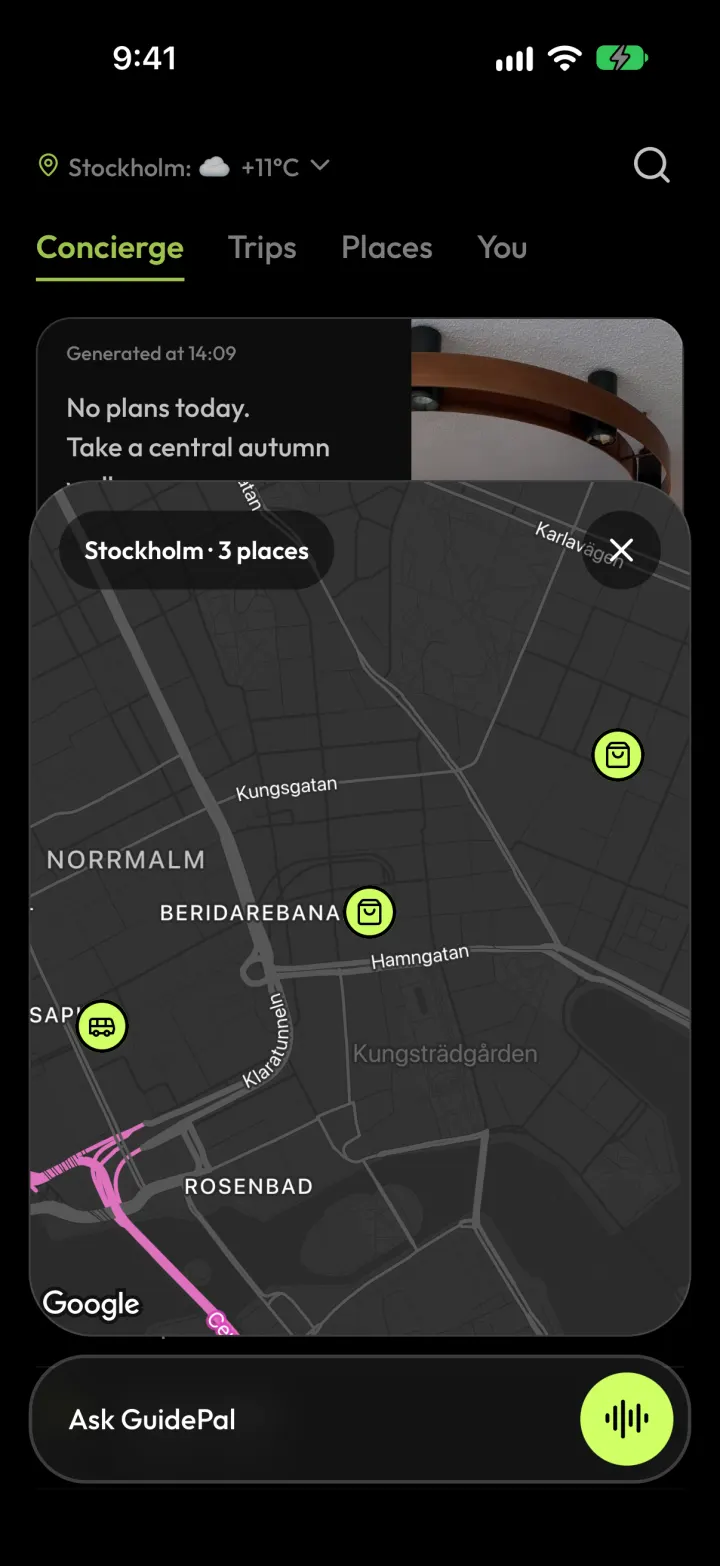 A map of Stockholm with three picks