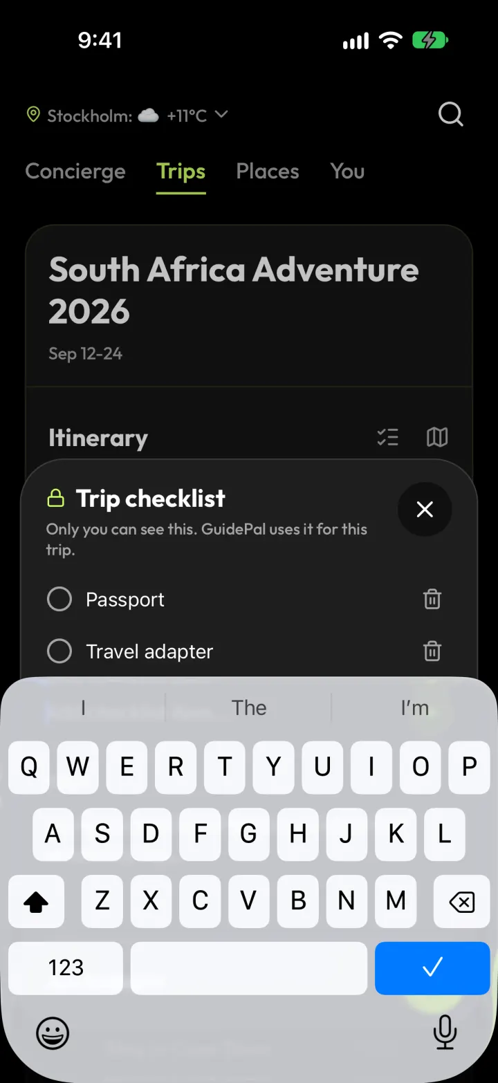Adding Travel adapter to the trip checklist